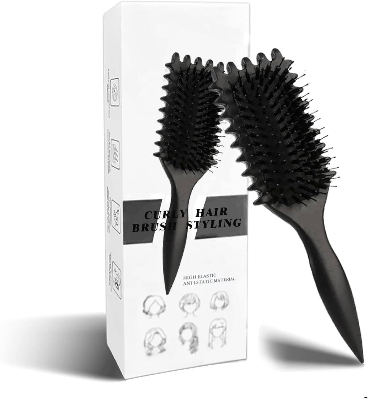 Brosse à boucler, brosse coiffante pour cheveux bouclés d'hommes et de femmes pour fixer et modeler les boucles, réduire les mèches rebelles et la séparation des boucles (Noir, 24cm)