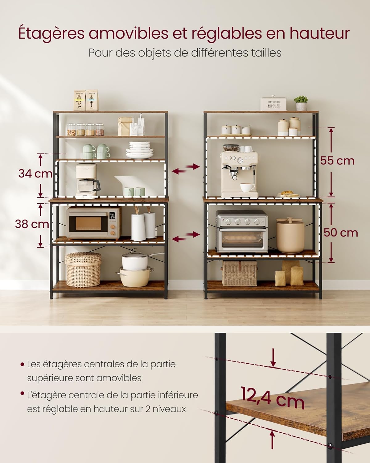 VASAGLE - étagère cuisine, 100x40x167 cm, 6 étagères, acier, KKS039K01