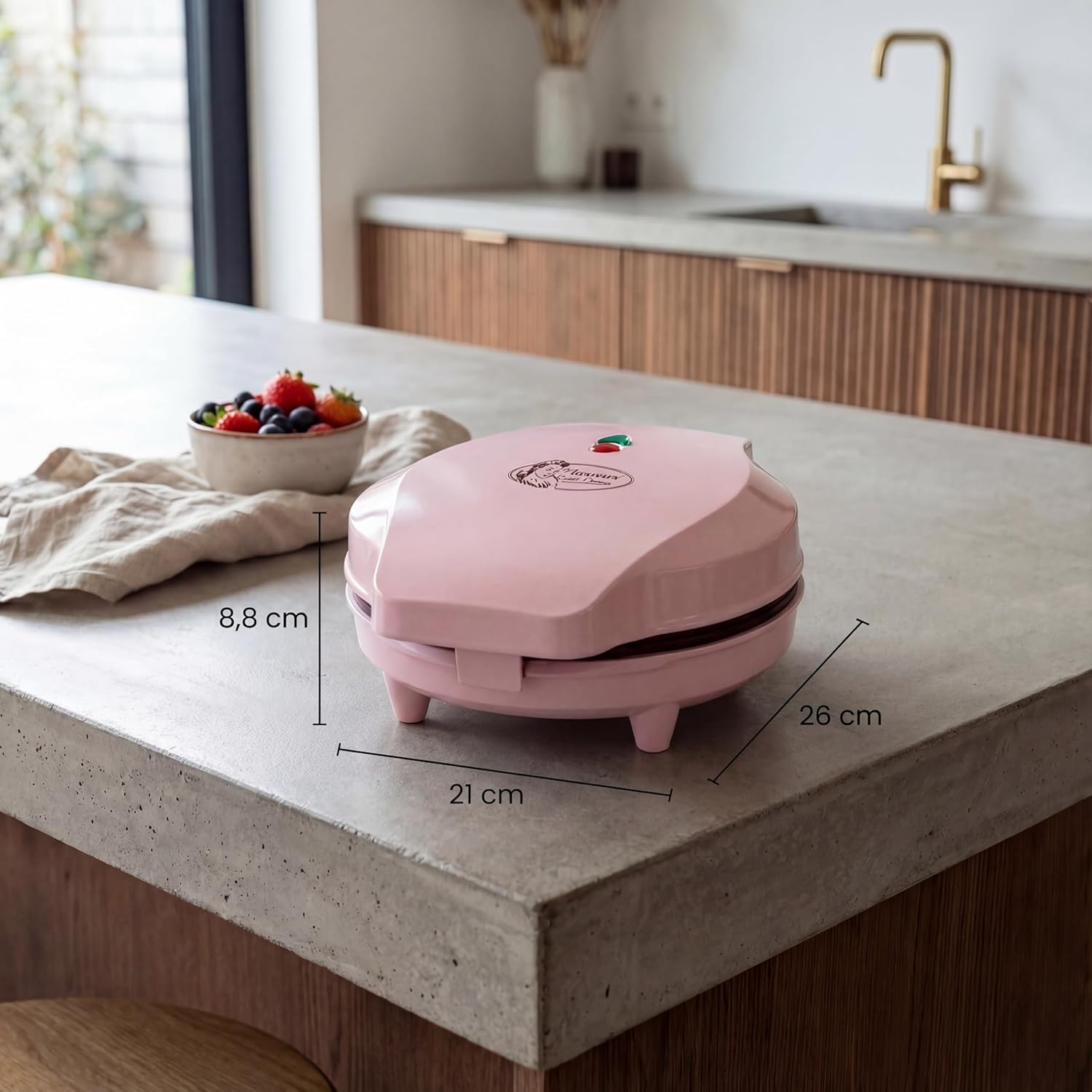 Bestron - Gaufrier rétro cœur, 700W, antiadhésif, rose, compact