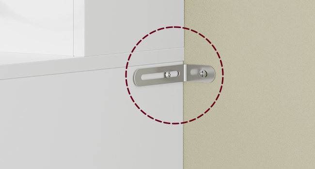 Système de crochet ou de support mural avec indicateurs circulaires en pointillés indiquant les points d'installation ou de montage.