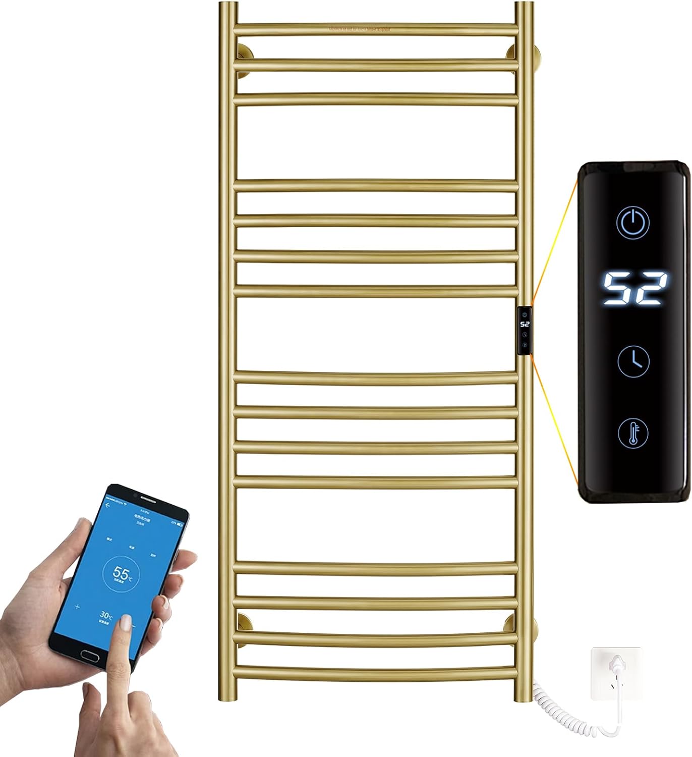 ESOP - sèche-serviette électrique série Or Brossé, 110x60 cm, WiFi, LED, 15 barres, 185W - ESOPSP11060