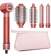 Ensemble d'outils de coiffure en finition or rose métallisé. Comprend plusieurs accessoires de brosse et têtes de coiffage avec différents motifs et tailles de poils.