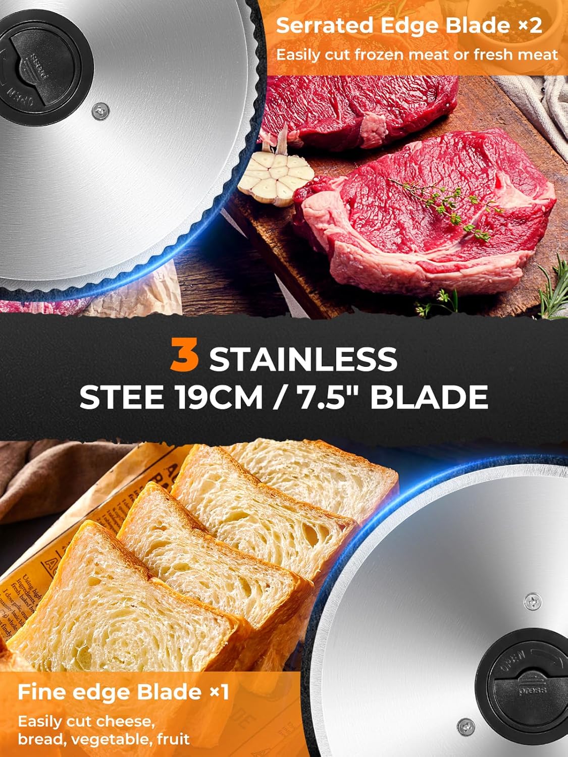 Trancheuse électrique - 250W, 3 lames, épaisseur 0-15mm, sécurité