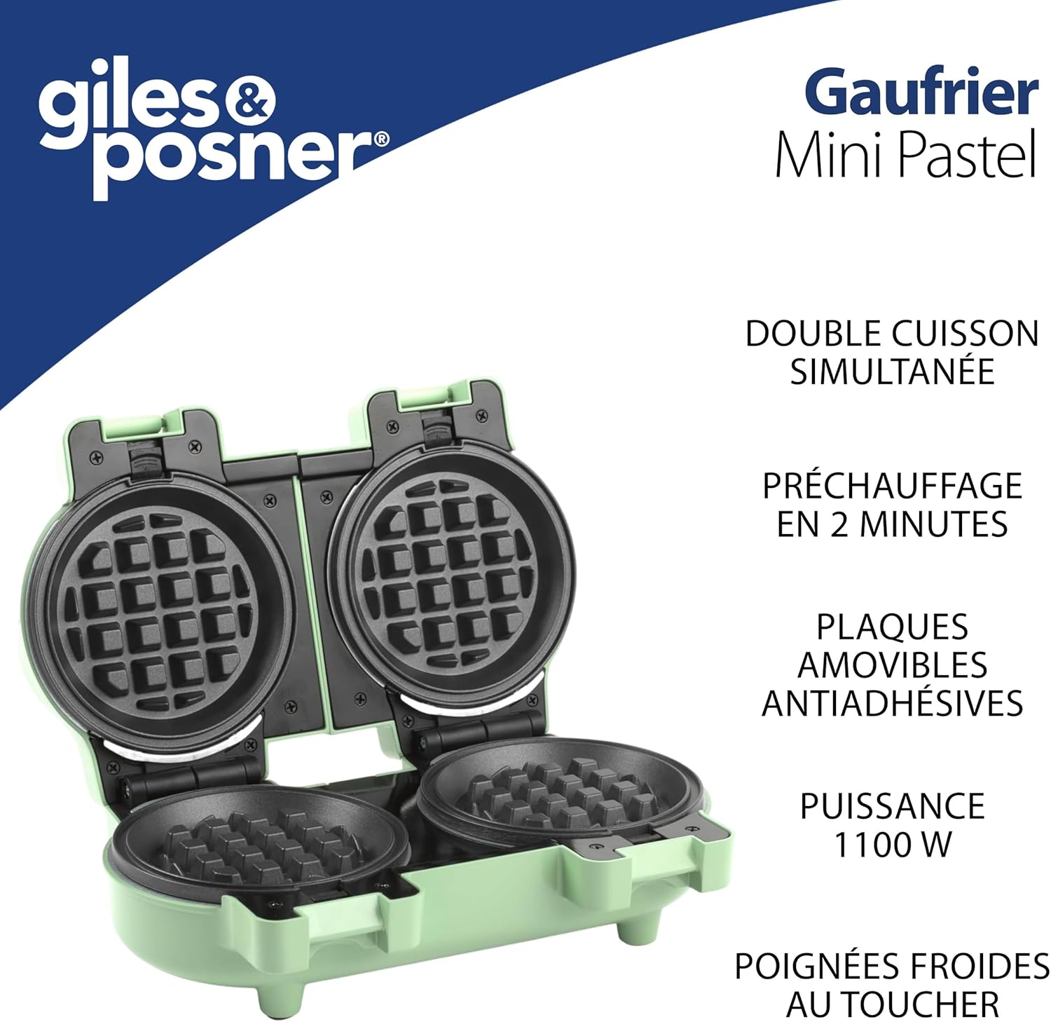 Giles & Posner - Gaufrier Double Mini - 11,5 cm - plaques amovibles, compact, 1100 W