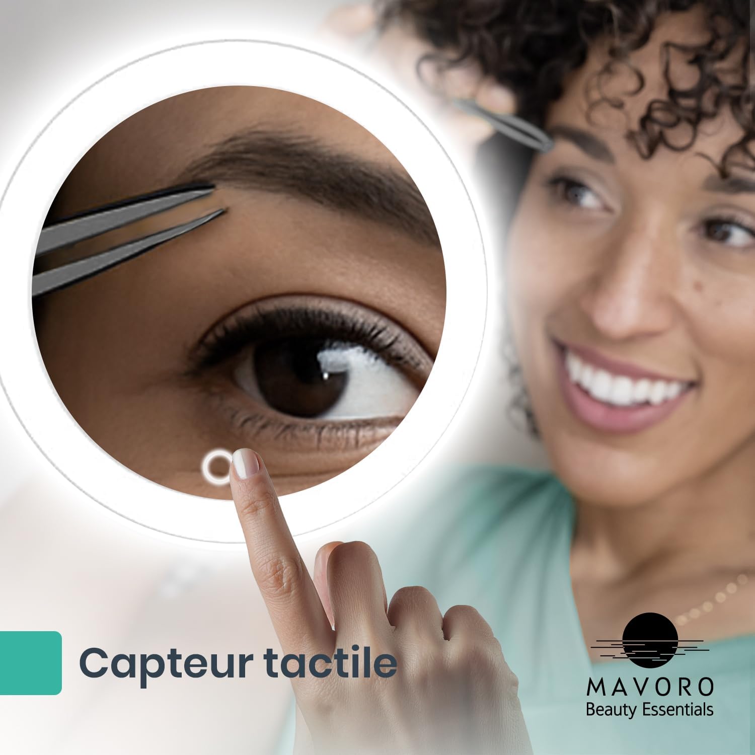 Mavoro - miroir grossissant LED 17cm, 10X, 3 ventouses, portable