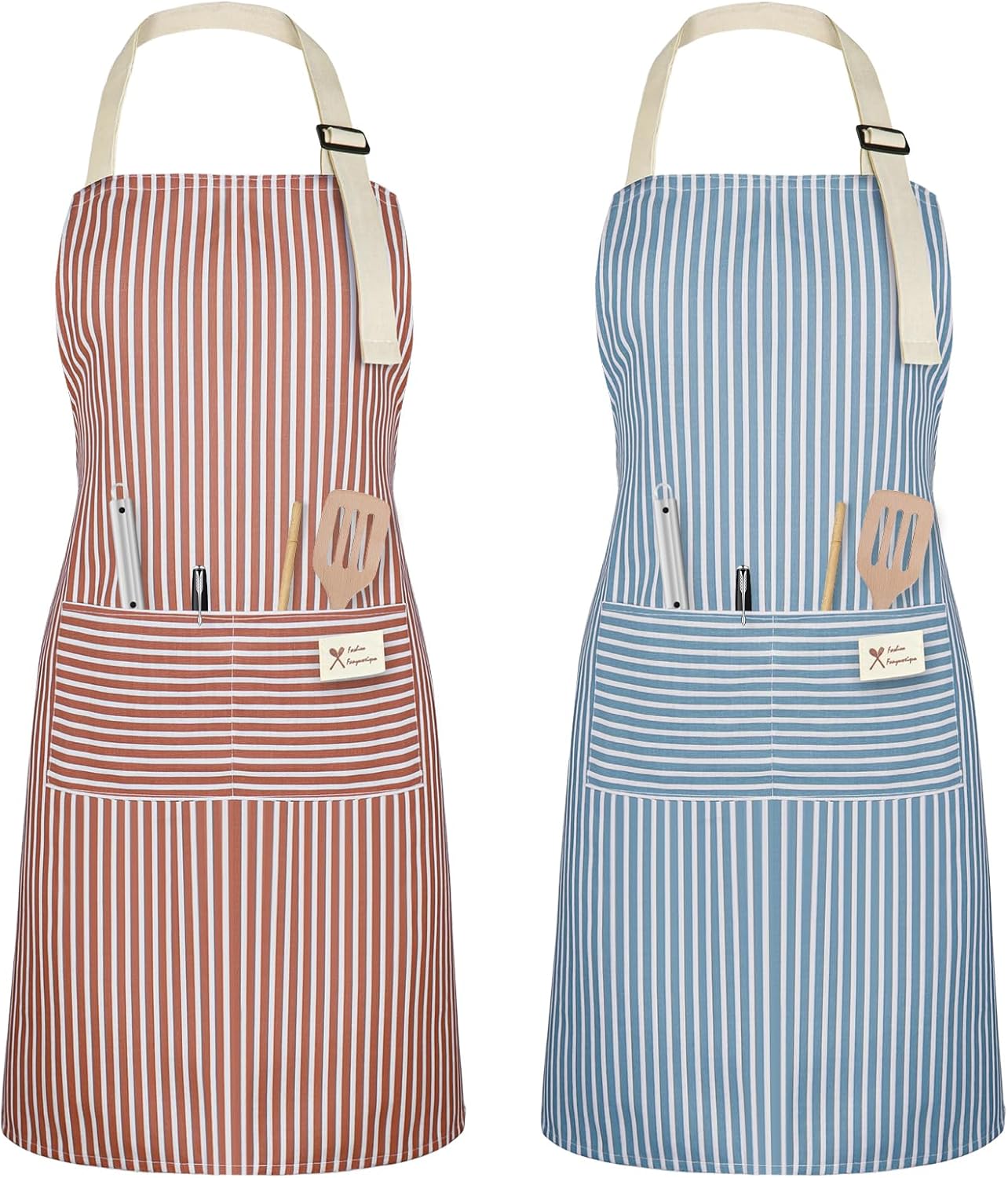 Vicloon - tablier de cuisine professionnel - coton - 2 poches, bretelles réglables, lot de 2