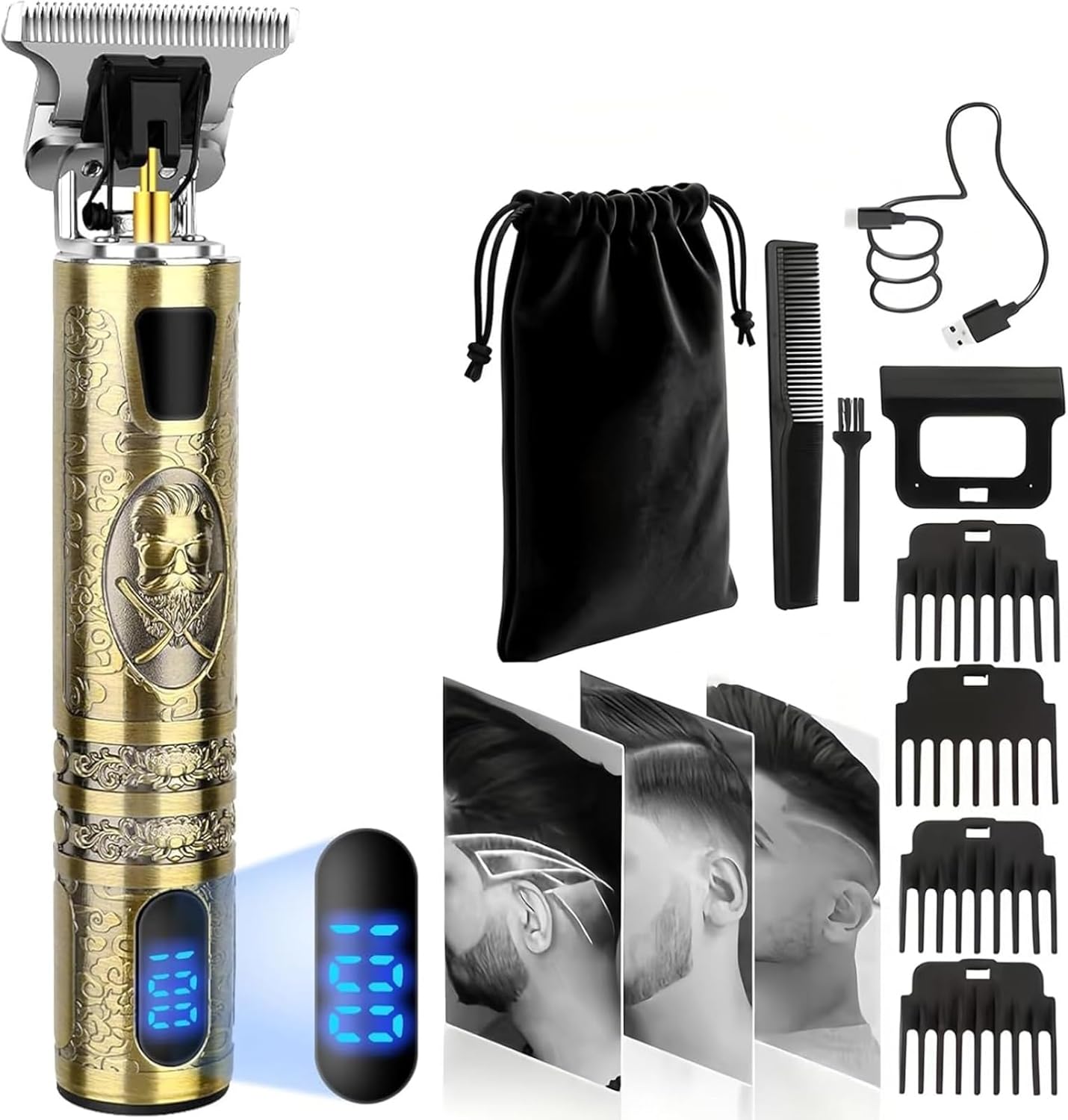 Tondeuse Cheveux Homme - Lame T zéro écart, 4 peignes, IPX7, USB rechargeable - Coupe précise - 1.5-4mm