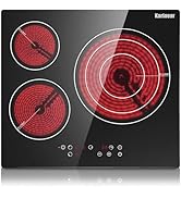 Karinear Plaque de cuisson en céramique intégrée 3 feux, Table de cuisson électrique en verre cri...