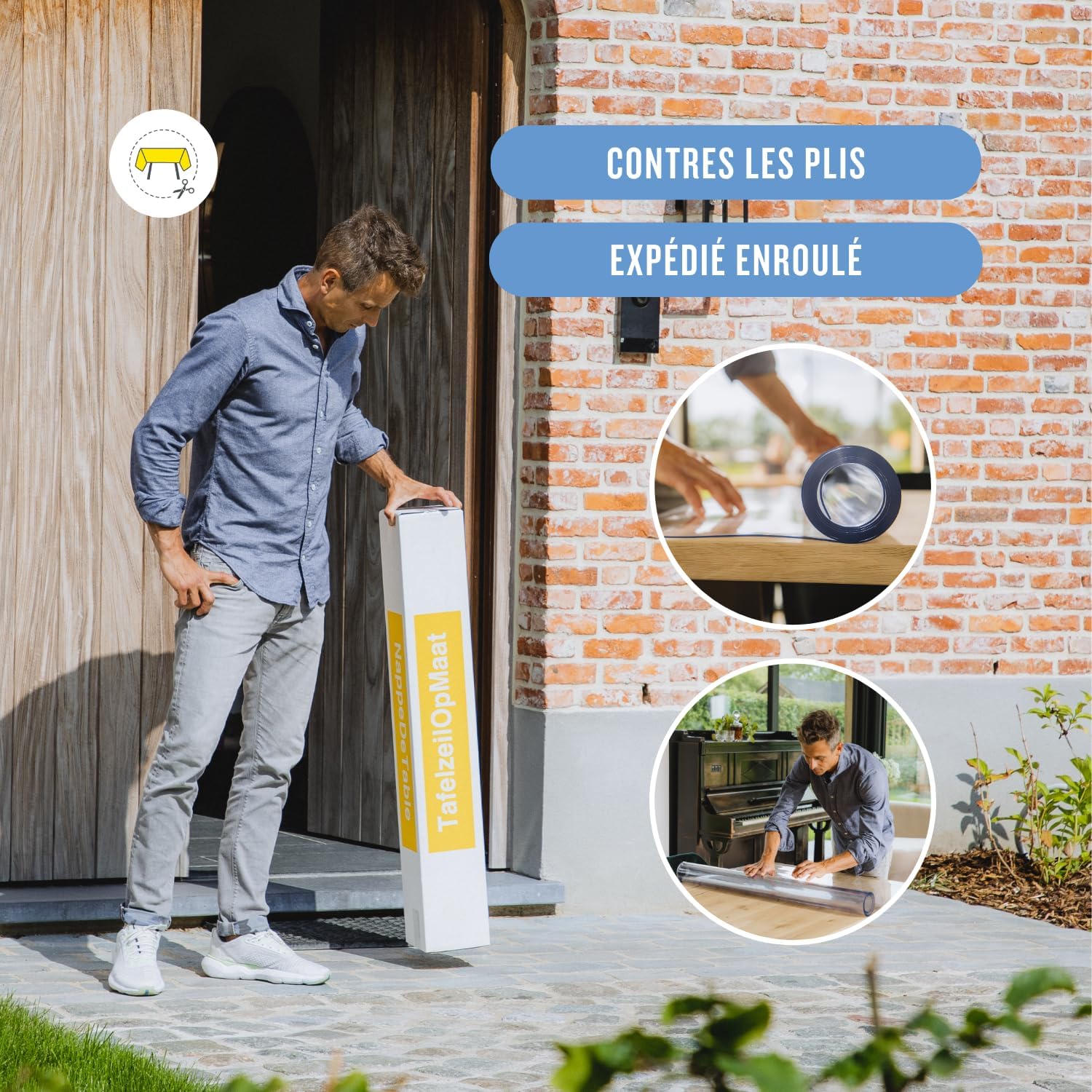 Nappe transparente ronde - 130 cm Ø, 2mm, anti-tache, lavable