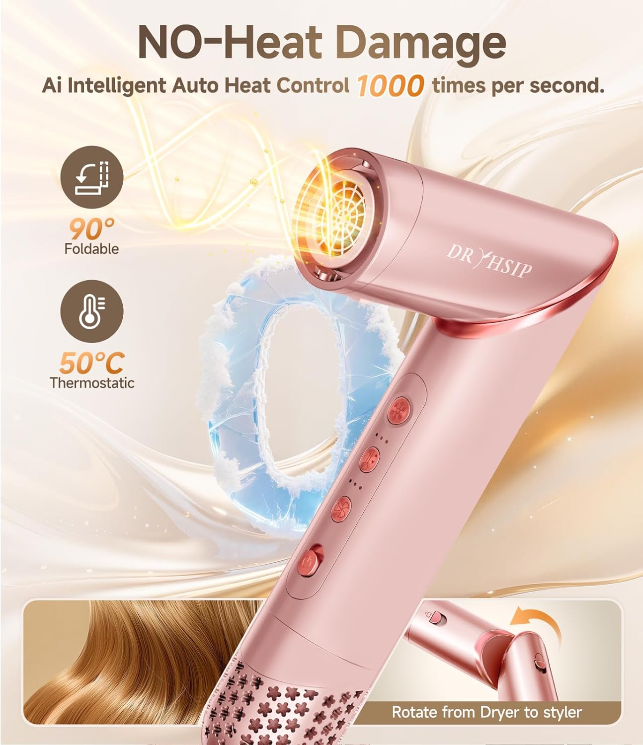 Brosse soufflante 8 en 1 - Air Styler flexible, brushing, boucleur, lissage