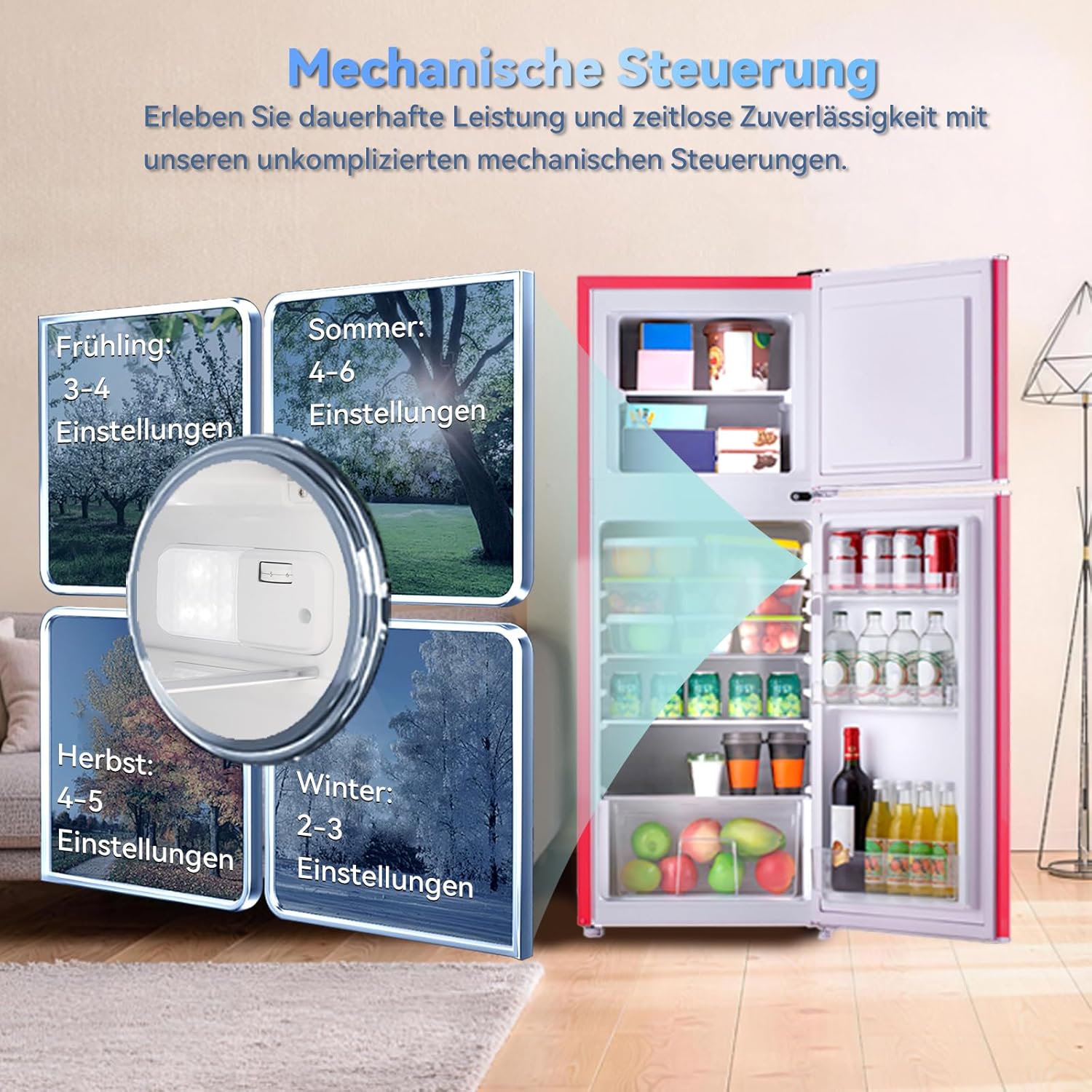 magictec - Frigo vintage série - 120L, congélateur 32L, Low Frost, éclairage LED