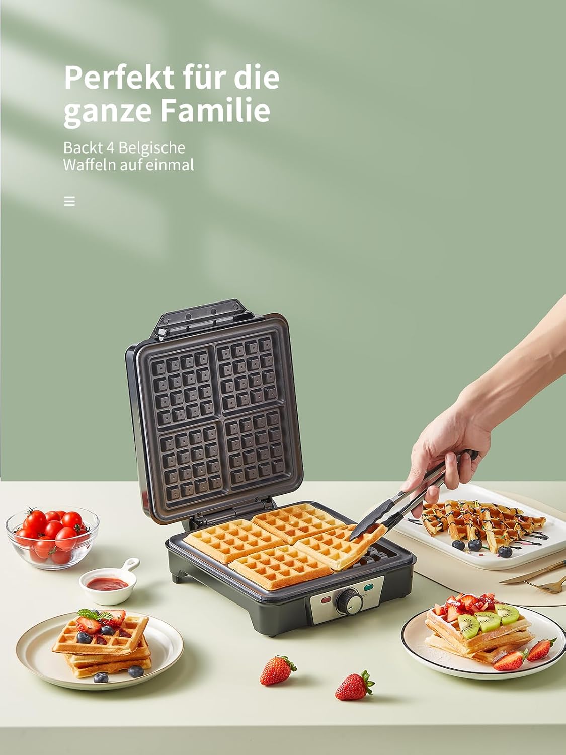 Gaufrier Belge - 1200W - contrôle température 5 vitesses, poignée isolante, lumière cuisson