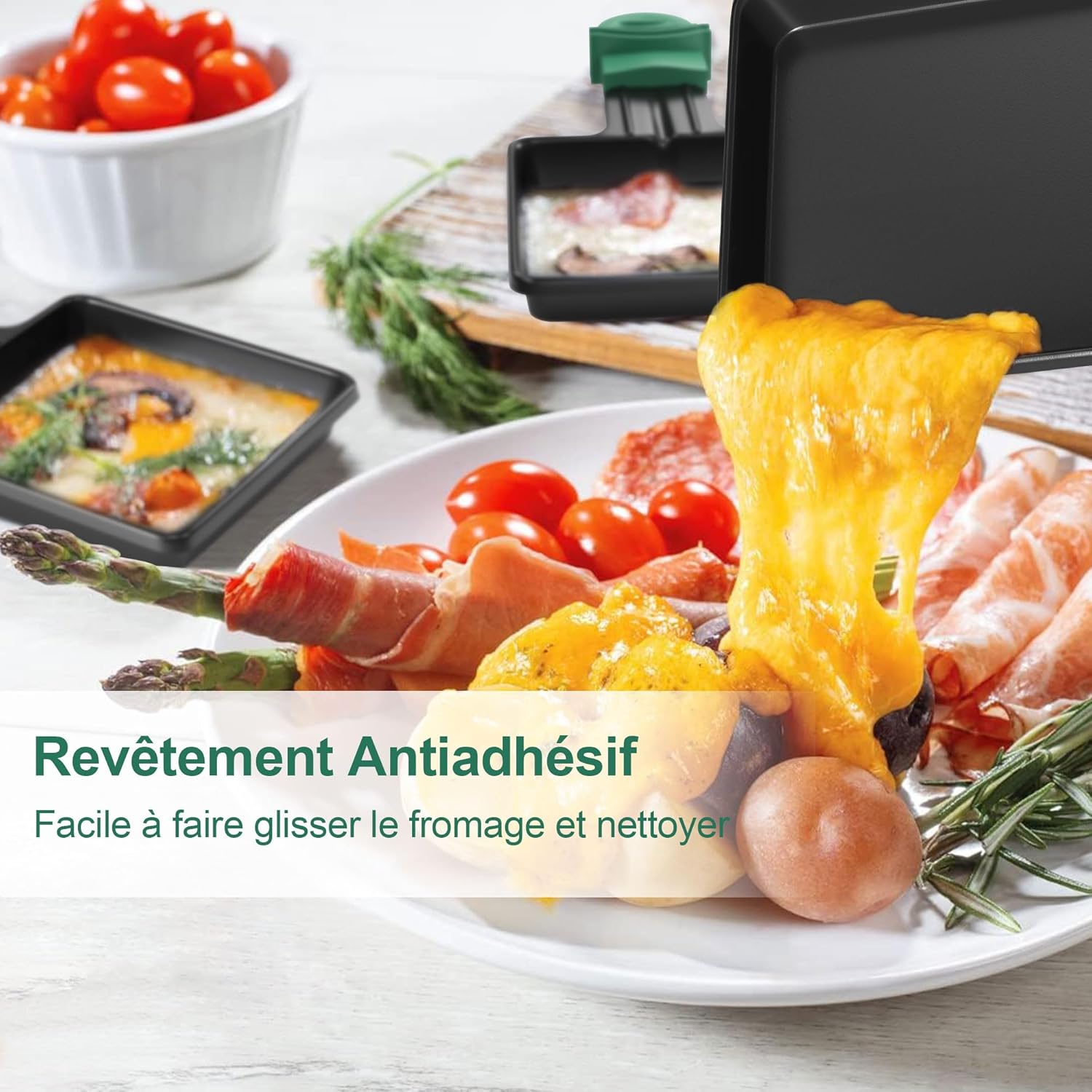 ipow - Lot de 8 poêlons carrés 12x8cm, revêtement antiadhésif, poignées colorées, avec 8 grattoirs bois