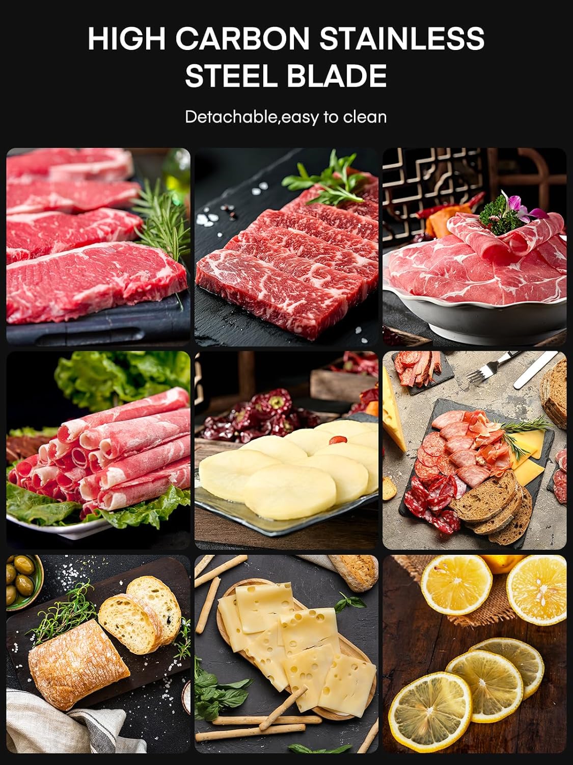 Trancheuse électrique - 250W, 19cm, 3 lames, épaisseur réglable, sécurité