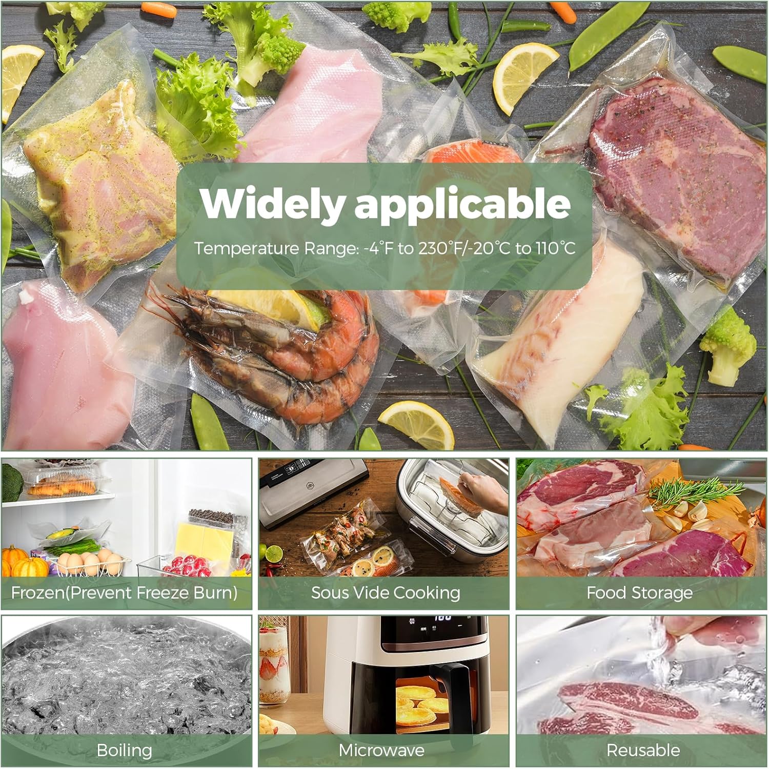 Rouleau sous vide alimentaire - 3 tailles 28/25/20x300cm - sans BPA