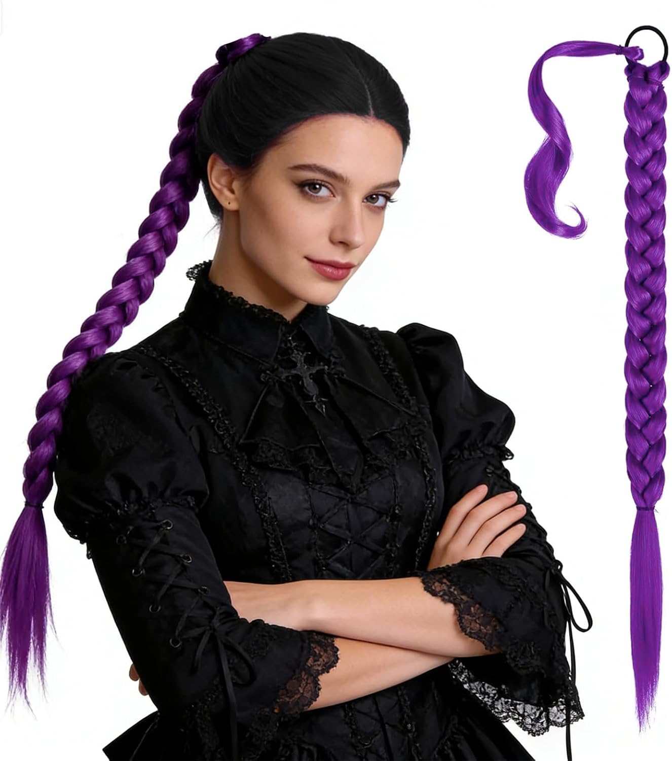 Extension cheveux - mèche violette 24 pouces, pré-étirée, pour tresses, déguisement