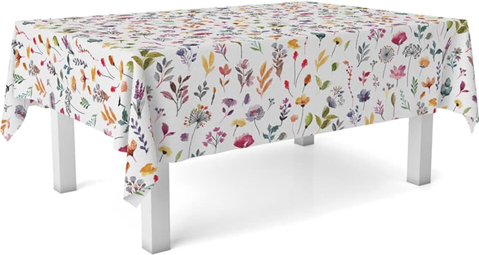 Nappe en toile cirée - Rectangulaire 100x140 cm - Antitache, imperméable, facile d'entretien, motif fleurs
