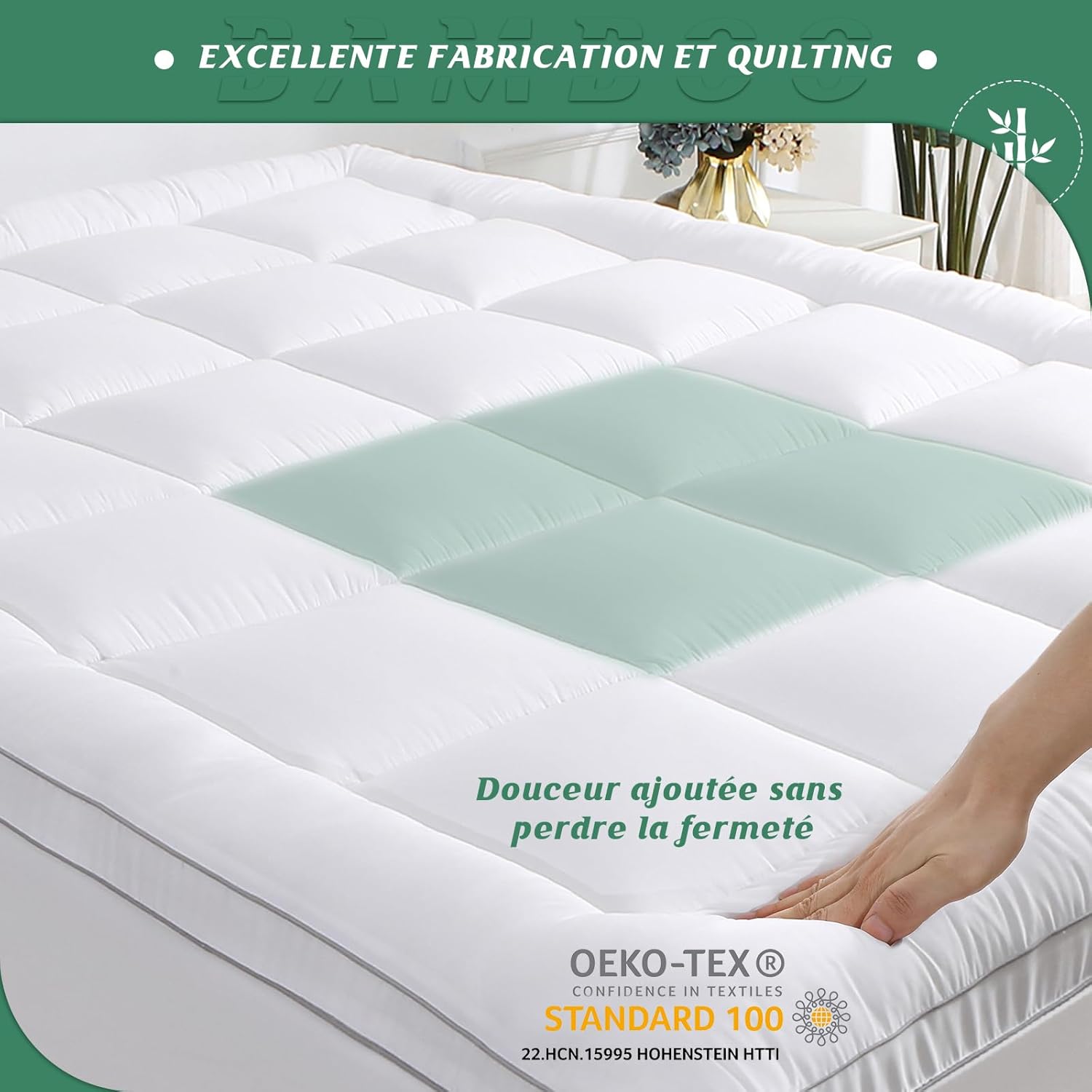 GRT - surmatelas - 90x190 cm - 6 cm épais, bambou 3D ultra-doux