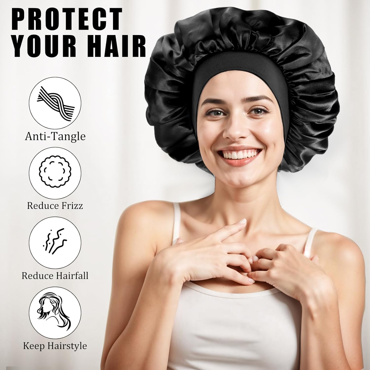 Bonnet satin cheveux nuit - élastique, soin, soie - confort nocturne