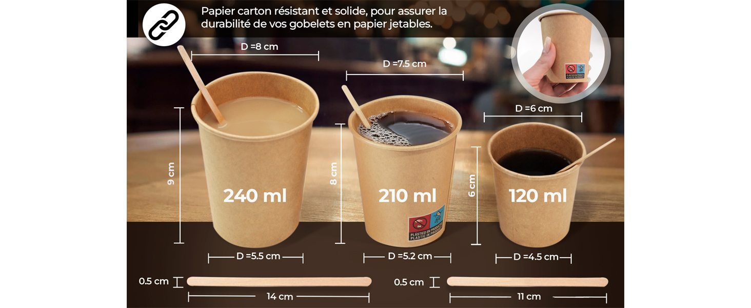 Gobelets jetables café kraft papier carton 110 200 240