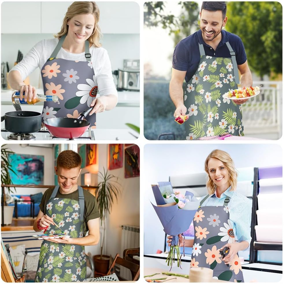 Vicloon - Tablier réglable à fleurs, étanche, avec poches, lot de 2