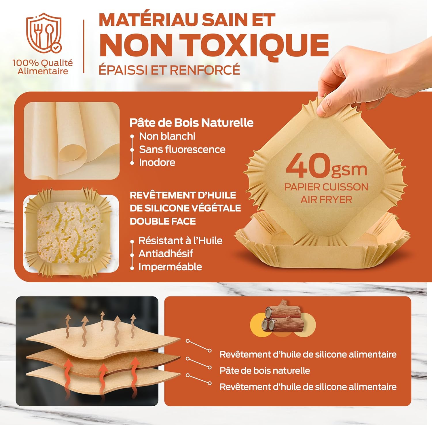 PORTENTUM - papier cuisson air fryer - 16x24cm - 100pcs BPA free