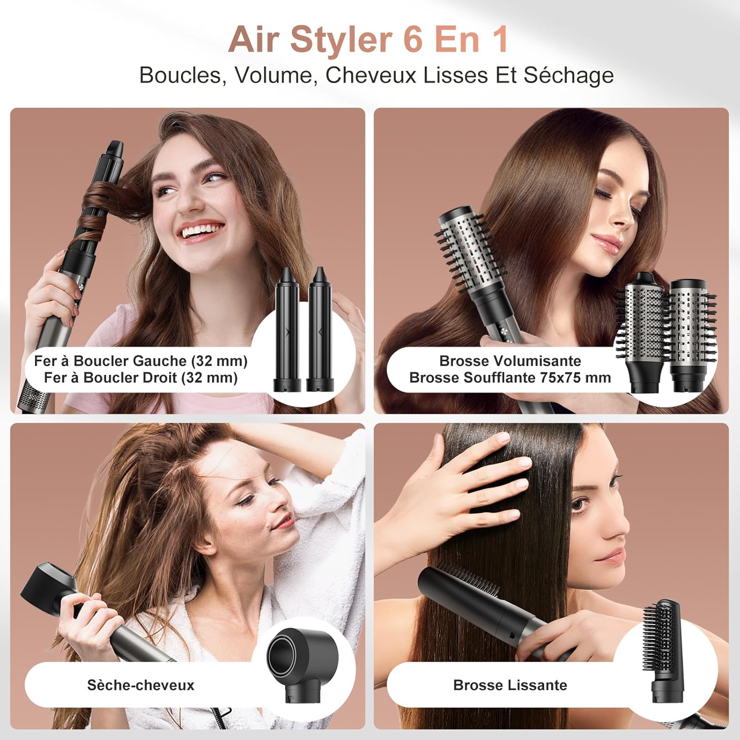 Air Styler 6 en 1 - sèche-cheveux ionique - 110000 tr/min - séchage rapide et bouclage sans chaleur
