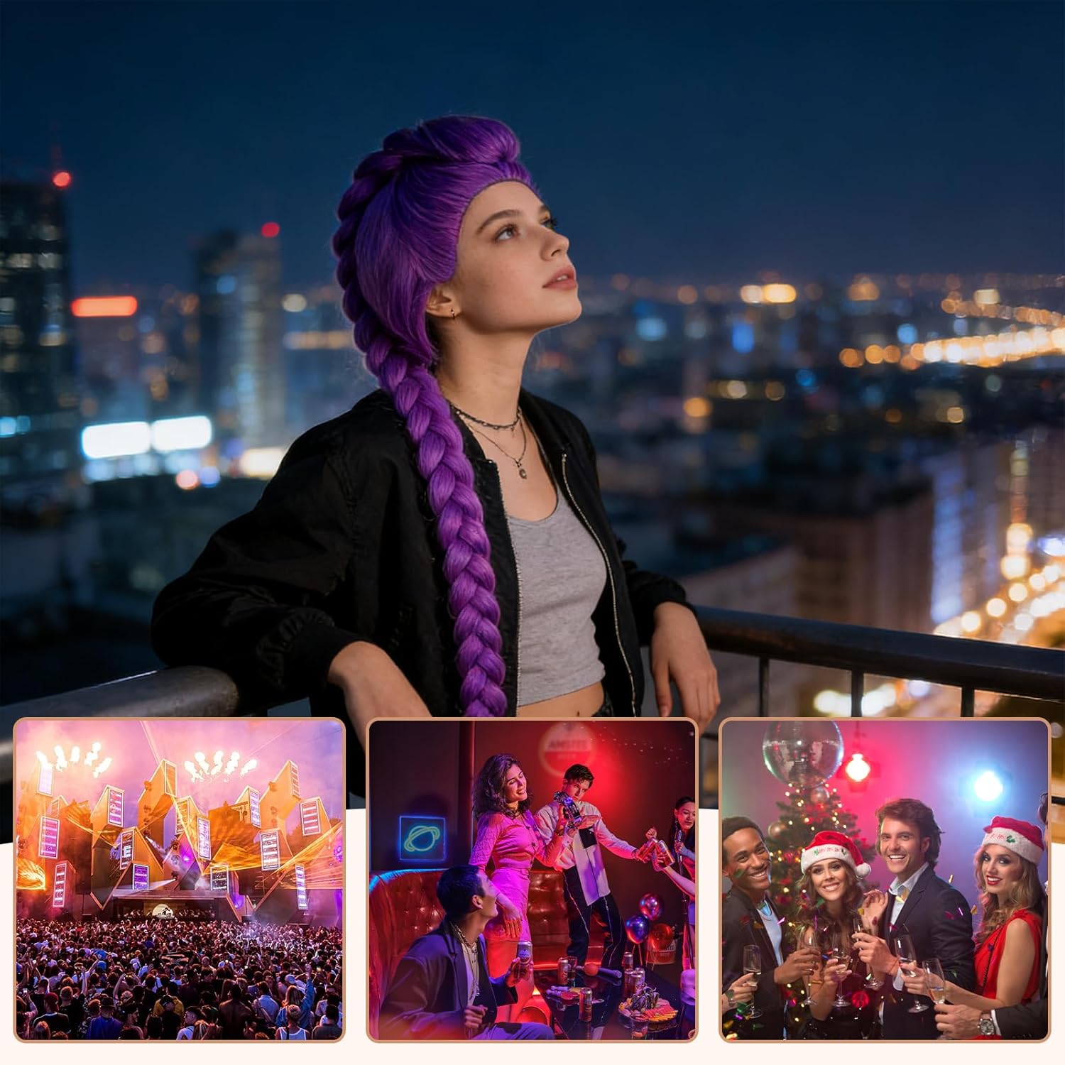 Perruque cosplay violette - longue tresse amovible - mixte adulte - idéale fête, Halloween, carnaval