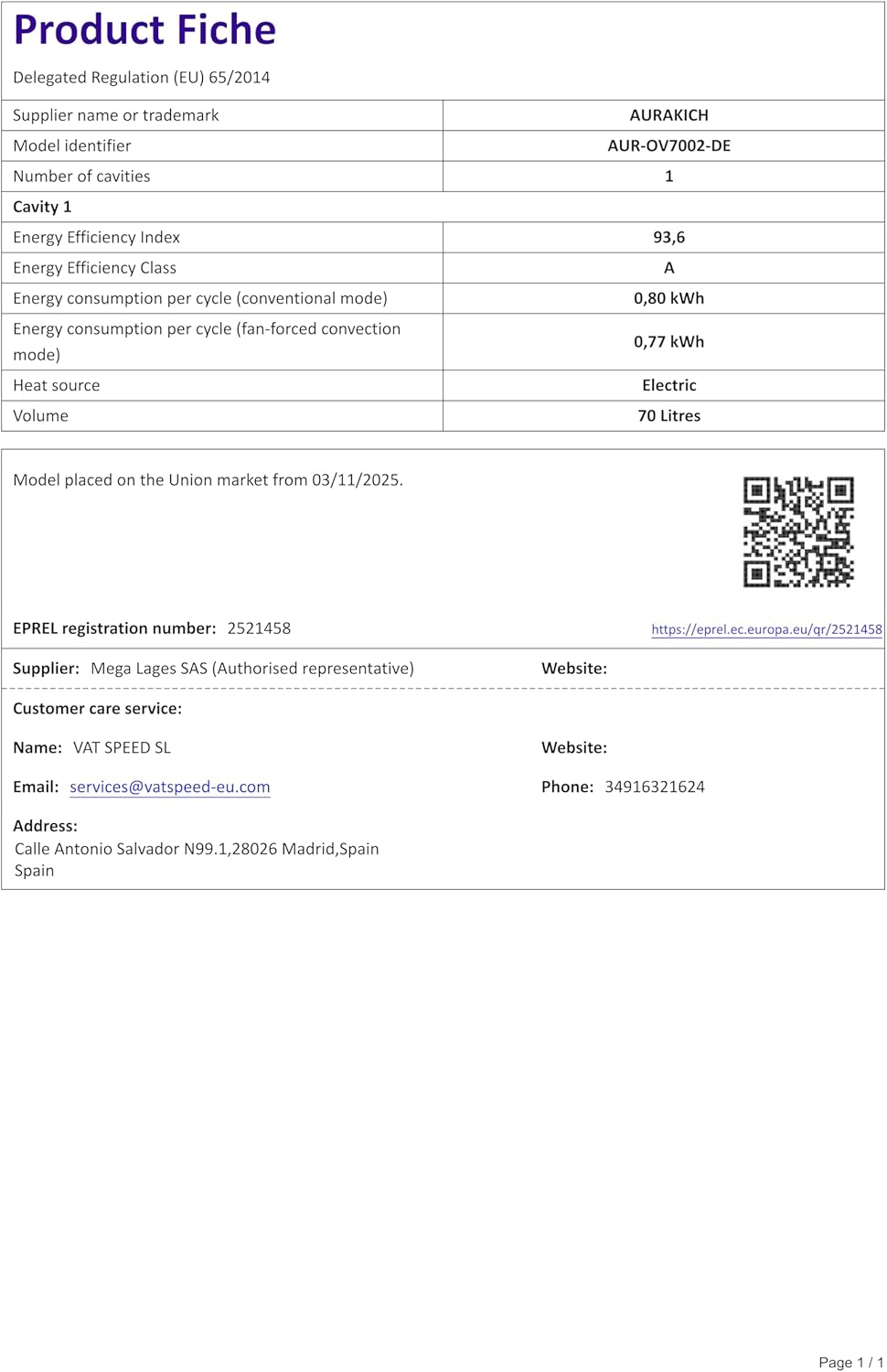 Four encastrable - 60 cm, 70 L, chaleur tournante 4D, 8 modes, sécurité enfant