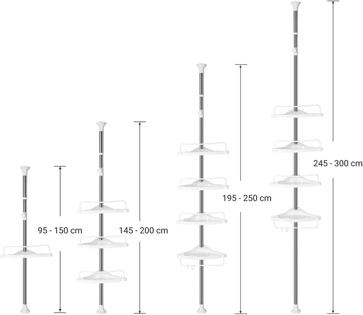 SONGMICS - étagère de douche réglable, 95-300cm, inox, 4 niveaux, BCB02SW