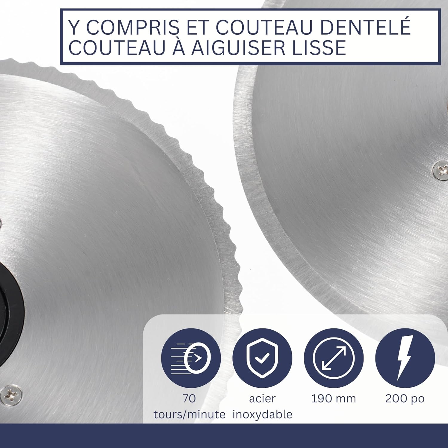 Trancheuse universelle inox 200W, lame dentelée, 0-15mm, AS190 DUAL