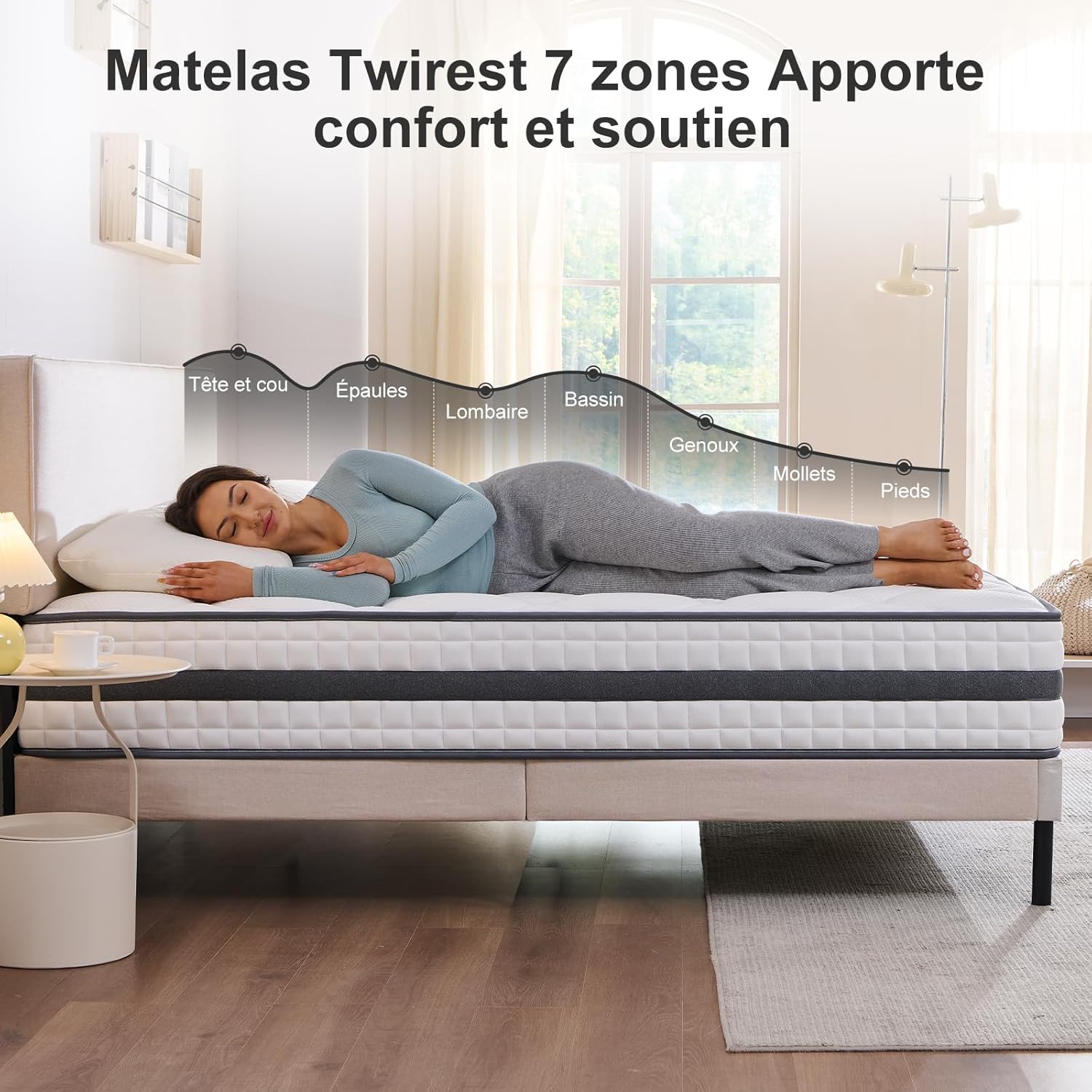 Matelas hybride - mousse mémoire & ressorts - 140x190x22 cm - doux, respirant