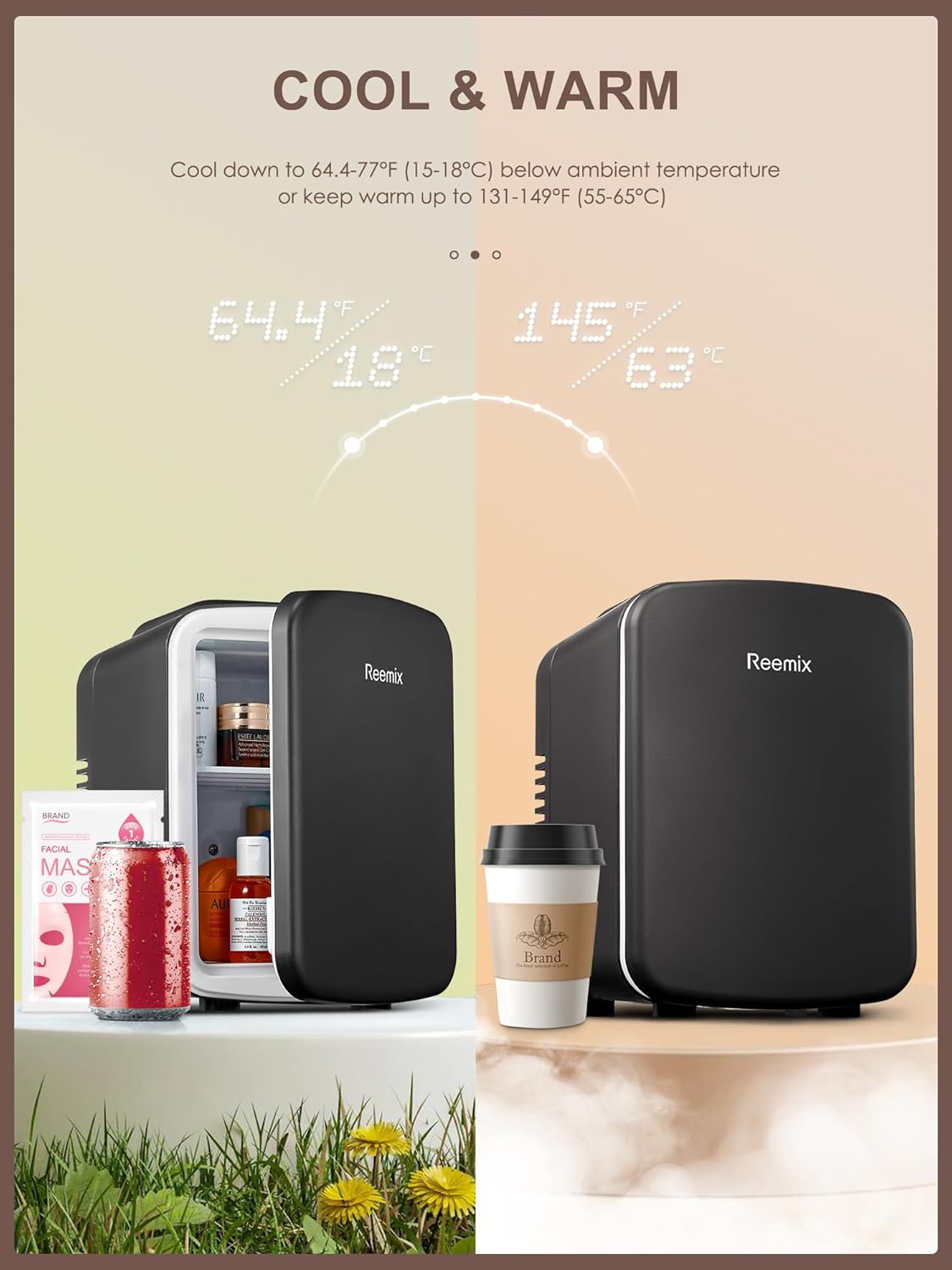 Reemix - Mini Frigo - 4L, 6 canettes - Chaud/froid, silencieux, 12V/240V