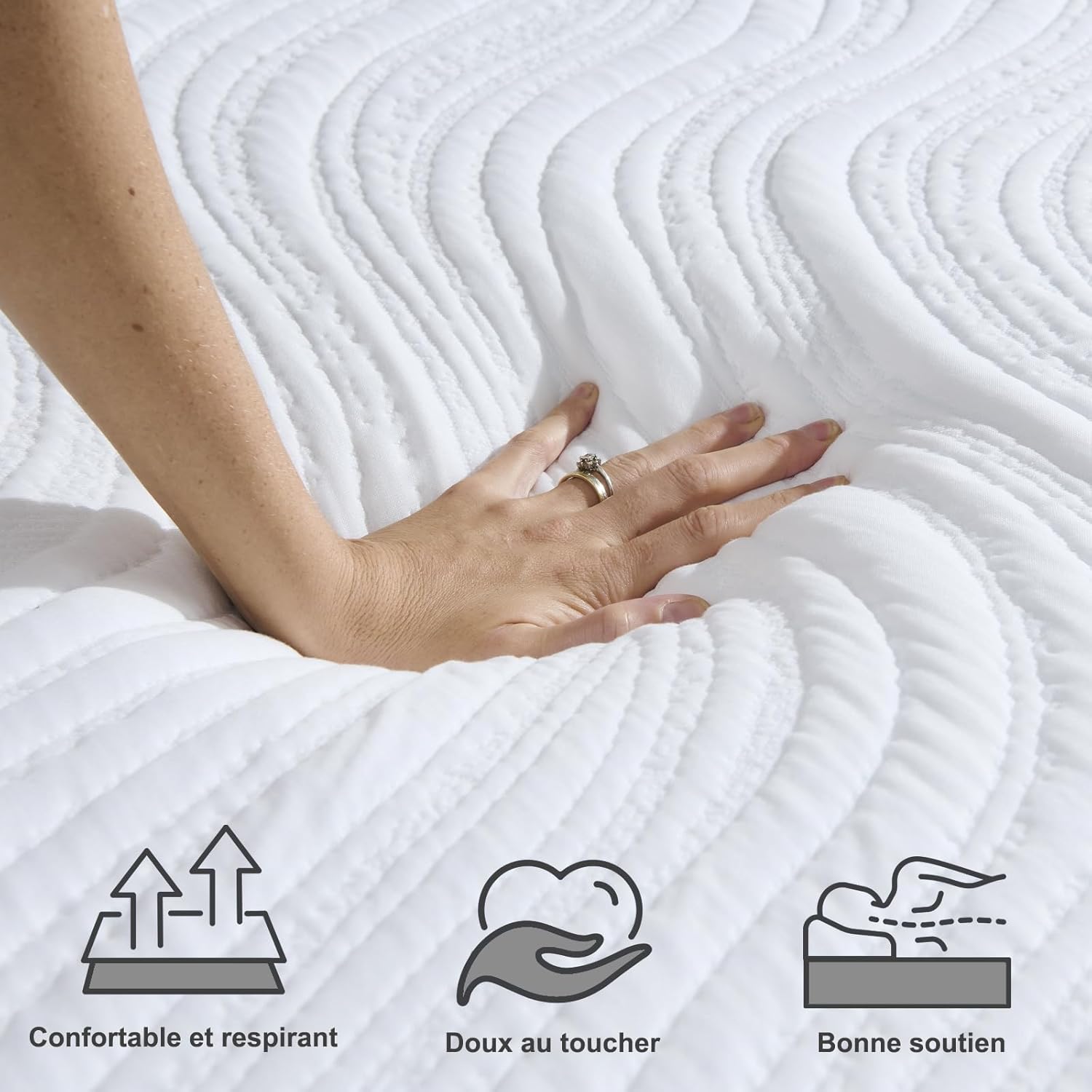 Matelas - 90x190 cm - mousse mémoire, 18 cm, 7 zones, réversible, gris