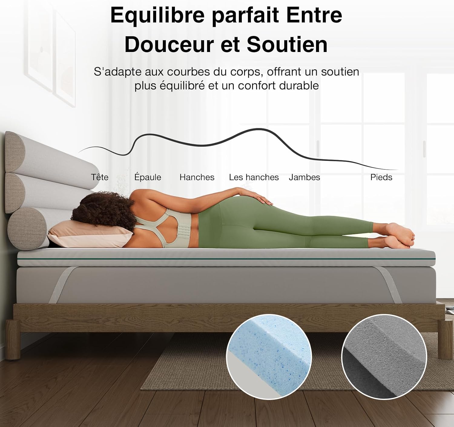 Novilla - Surmatelas mémoire de forme - 160x190 cm - 7,5 cm, housse lavable, antidérapant