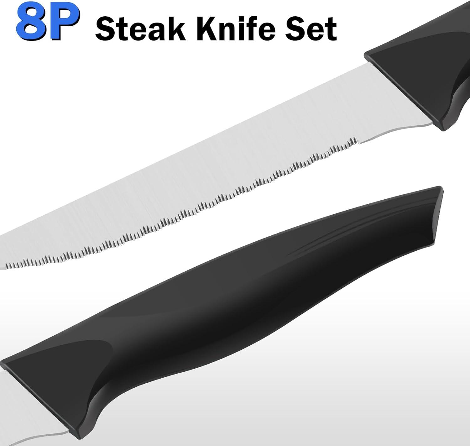 Pleafind - set de couteaux à steak inox, lame dentelée, 8 pièces