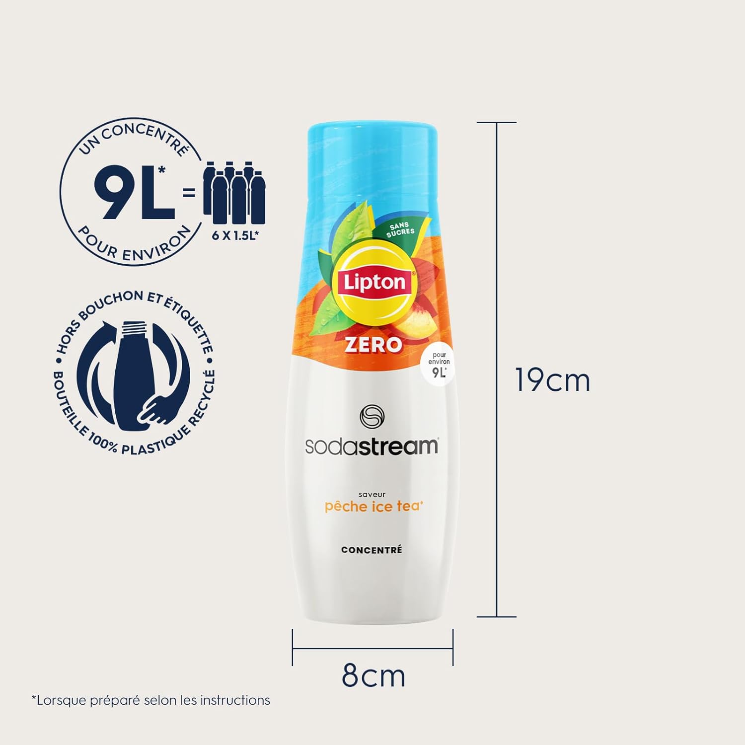 SodaStream - concentré Lipton Ice Tea Pêche Zéro - 440ml - prépare jusqu'à 9L, goût original