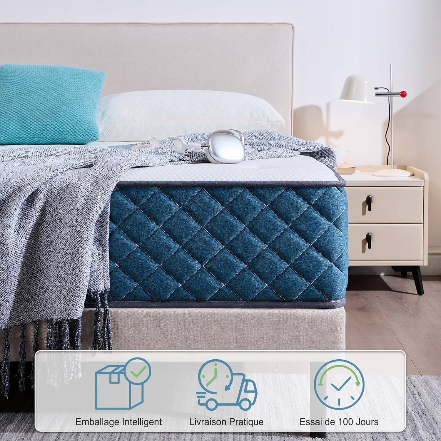 Matelas - 120x190x25 cm - ressorts ensachés, mémoire de forme, soutien idéal