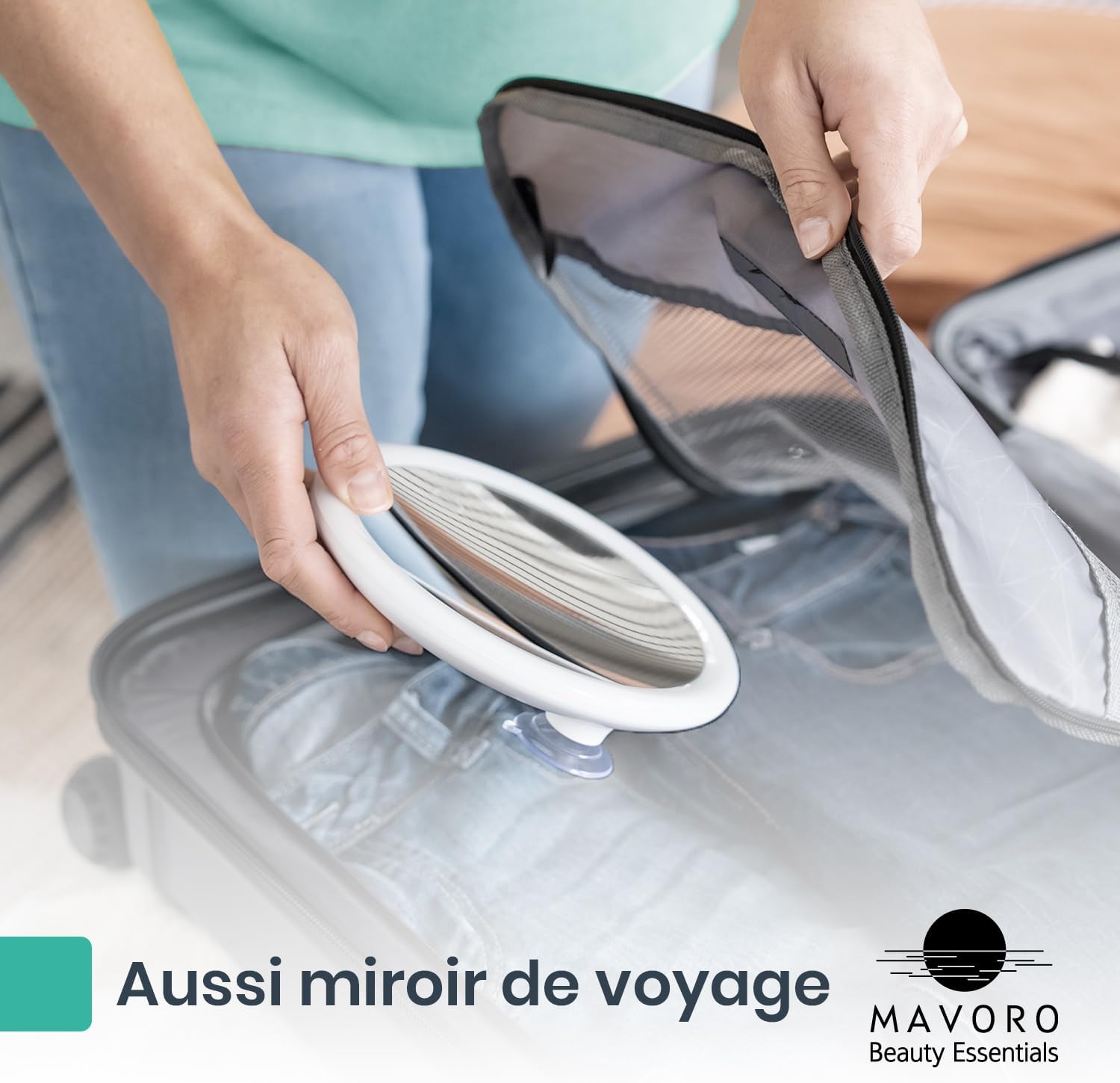 Mavoro - miroir grossissant LED 17cm, 10X, 3 ventouses, portable