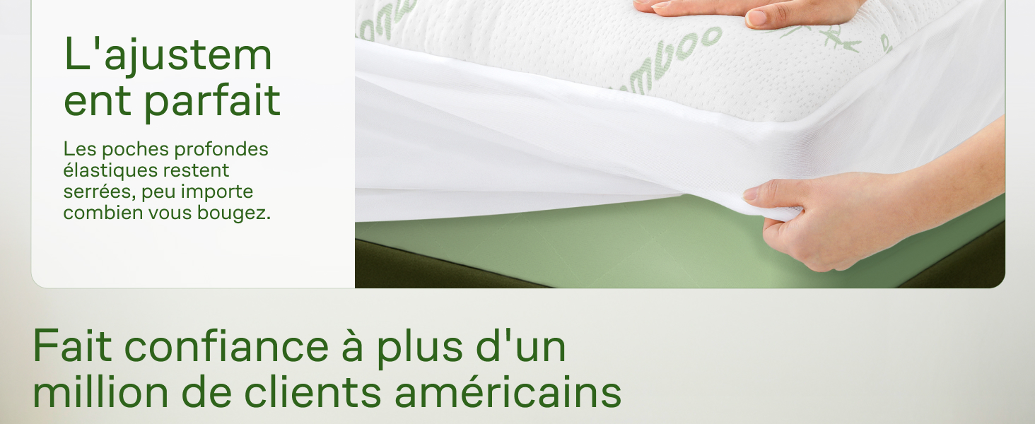 Le texte indique « L'ajustement parfait » et « Fait confiance à plus d'un million de clients américains » sur fond clair avec contexte d'emballage cadeau.