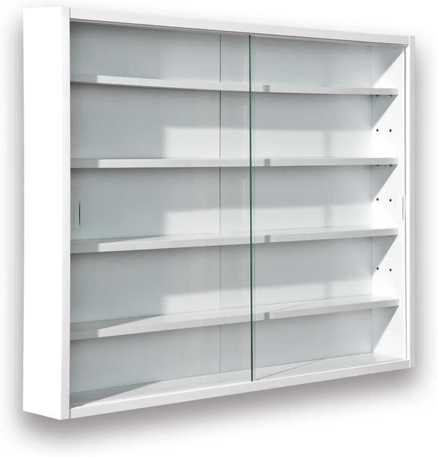 Inter Link - vitrine murale 80x60x9.5 cm - 4 étagères, MDF, blanc