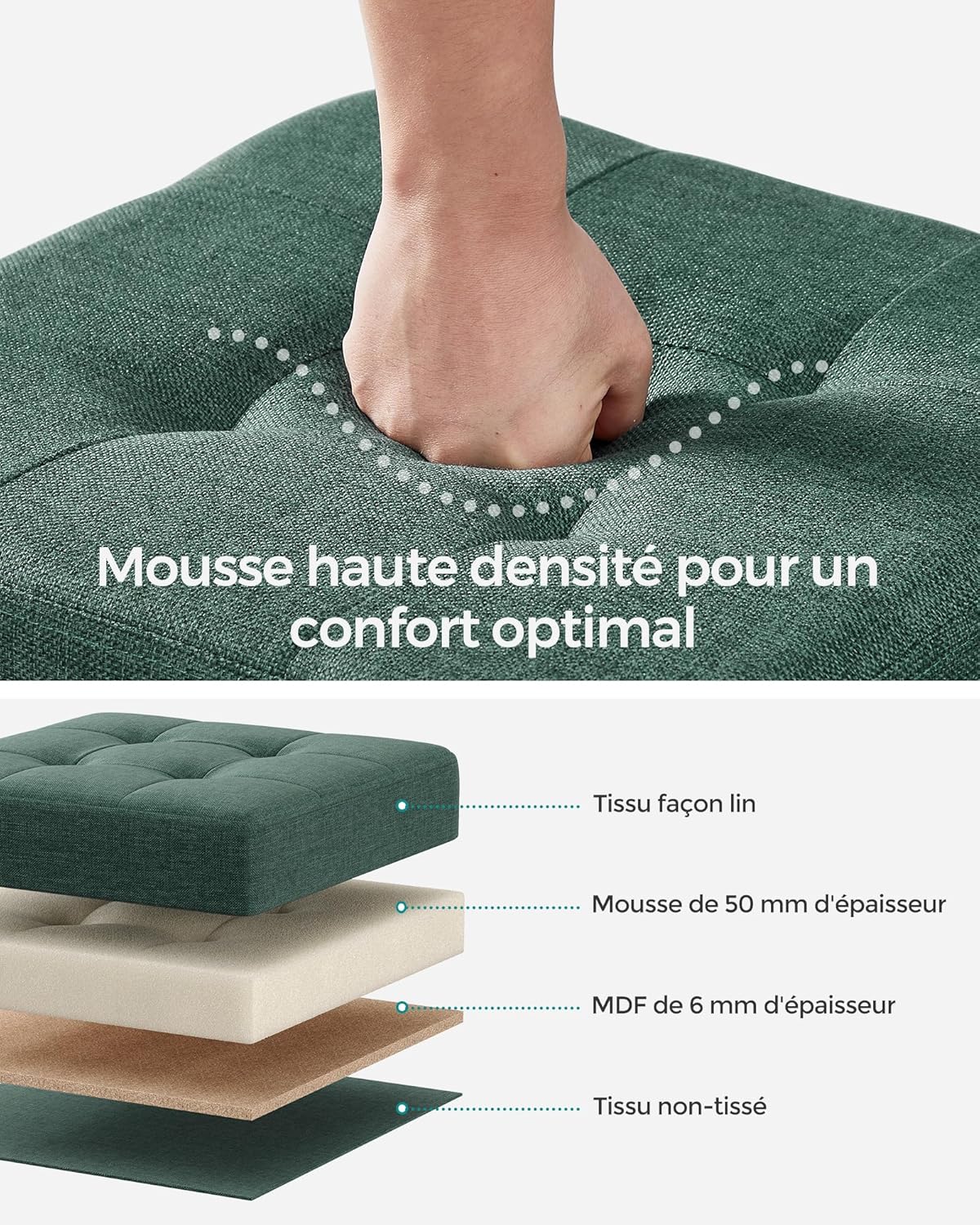 SONGMICS - Tabouret rangement pliable - 38x38x40 cm - 300 kg, vert rétro LSF014C11