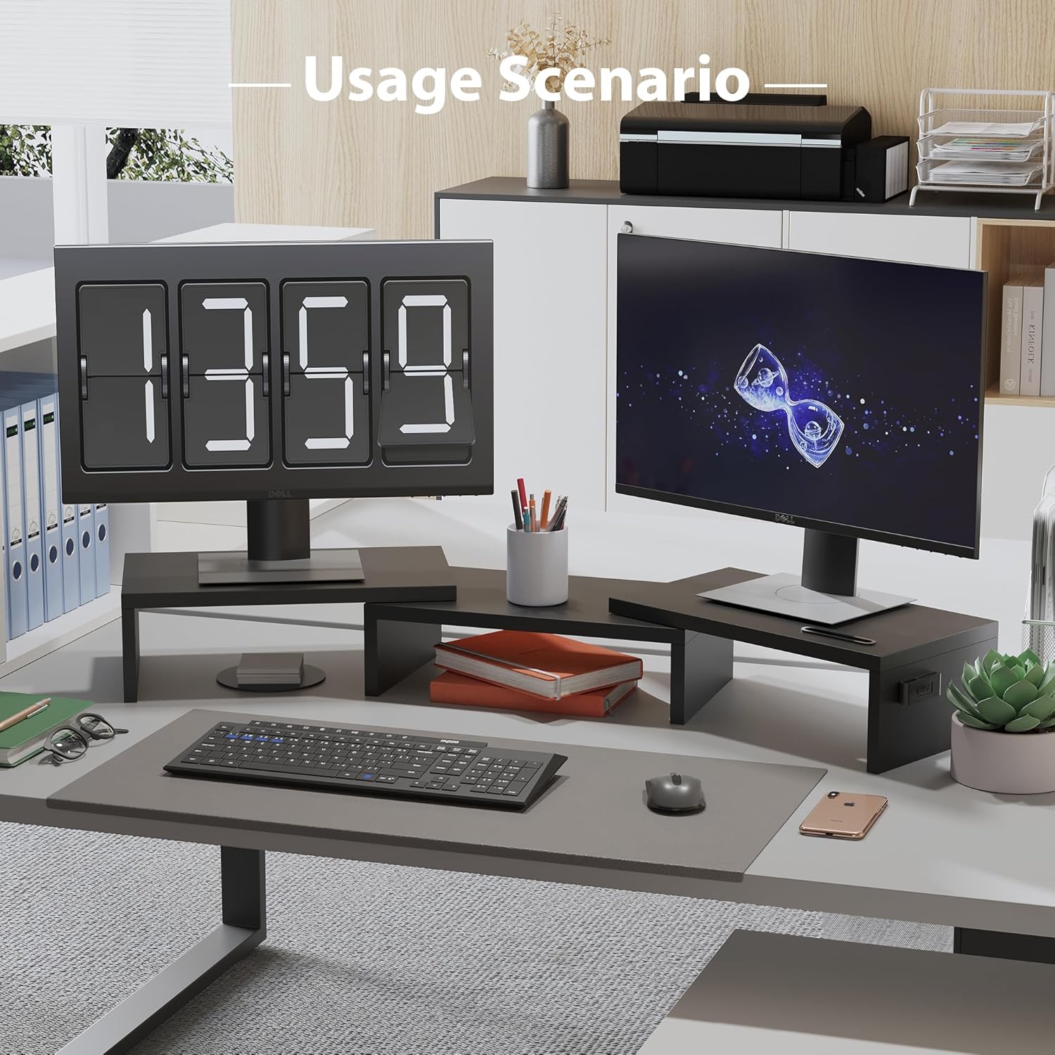 BONTEC - Support Moniteur Double - réglable bois noir - longueur et angle ajustables