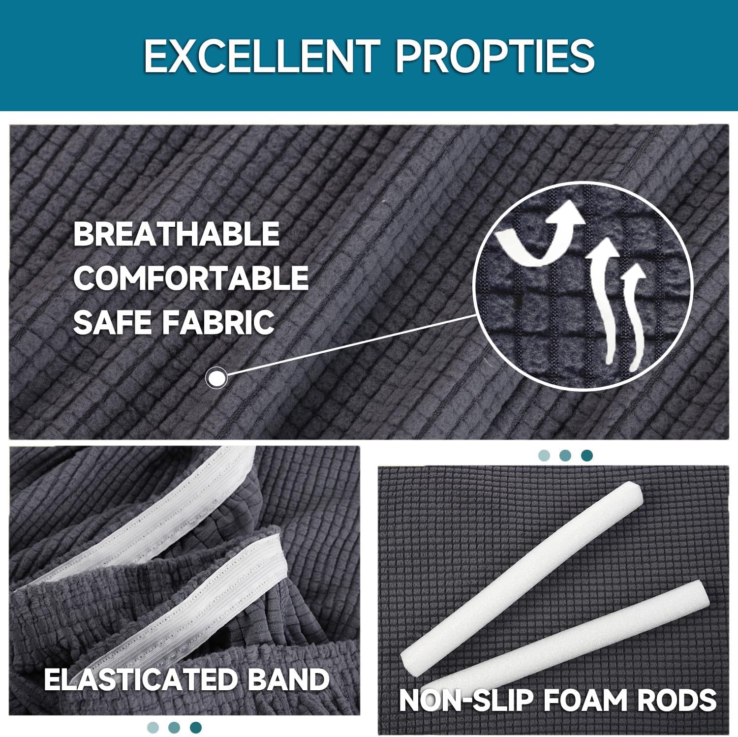 Housse canapé 3 places extensible, gris foncé, lavable, antidérapante