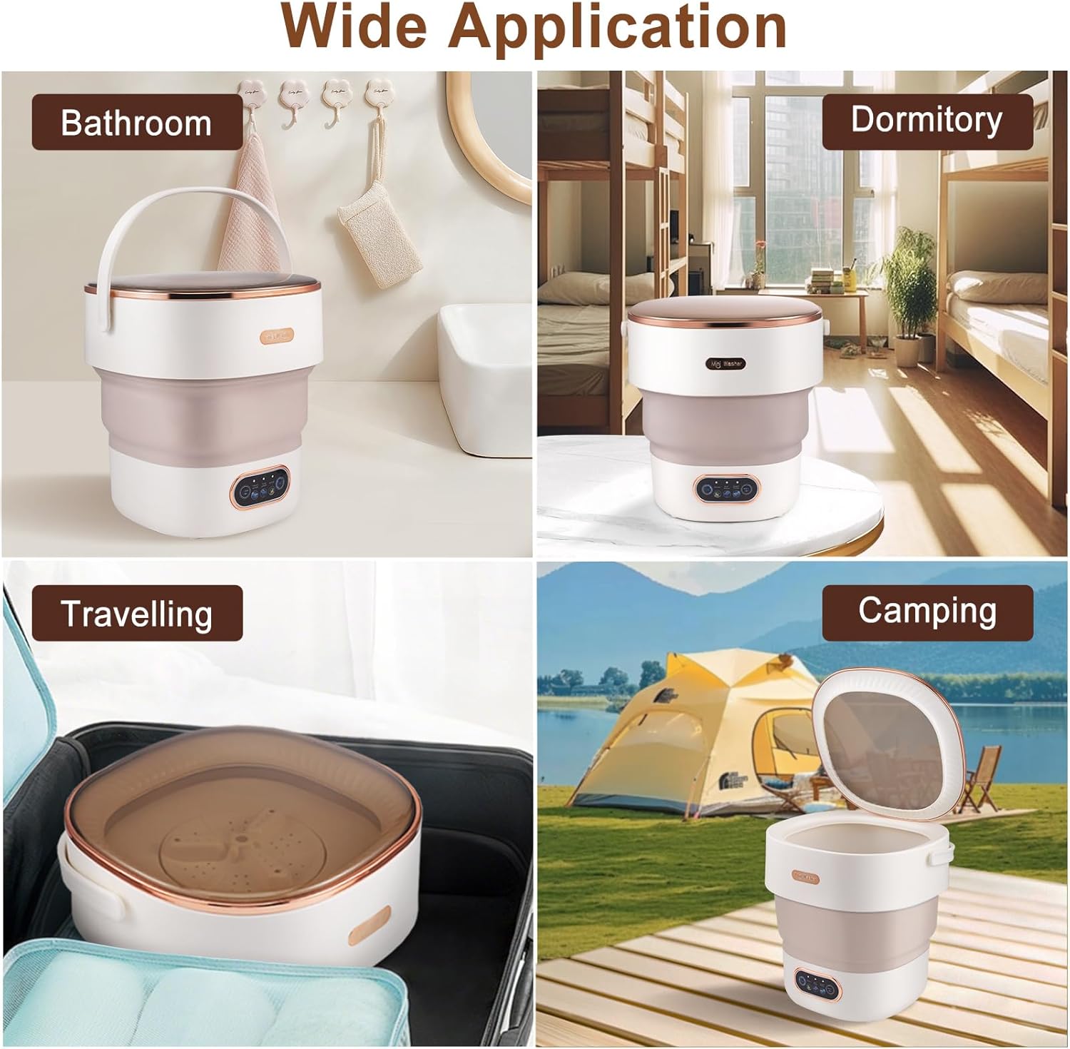 Mini machine à laver portable - 15L - pliable, panier essorage, usage compact