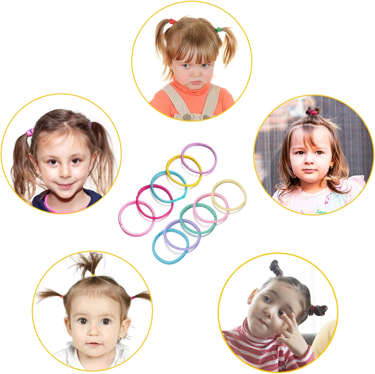 Elastiques à cheveux - lot de 200 - 2,5 cm - multicolore, caoutchouc, enfants
