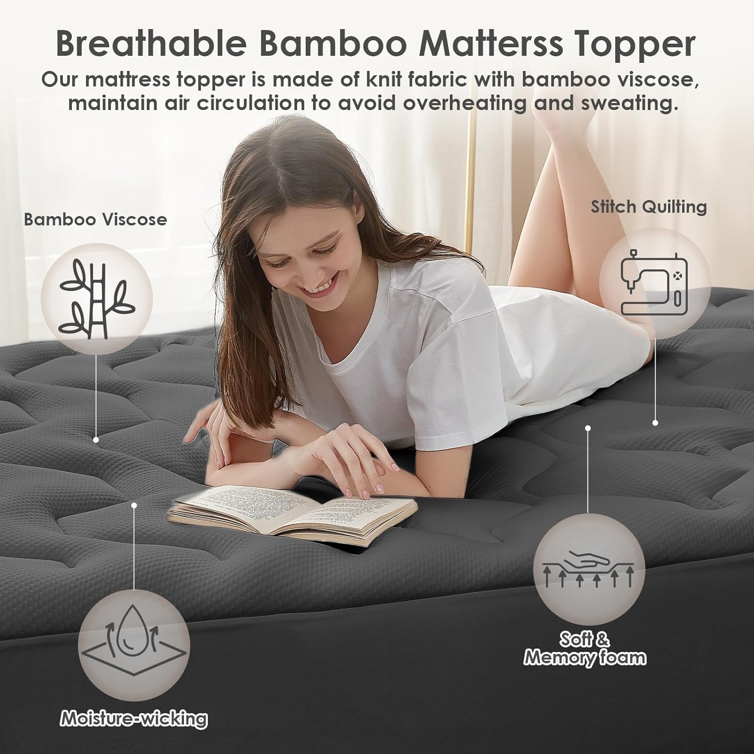 EHEYCIGA - surmatelas mémoire de forme 90x200 - rafraîchissant, poche profonde