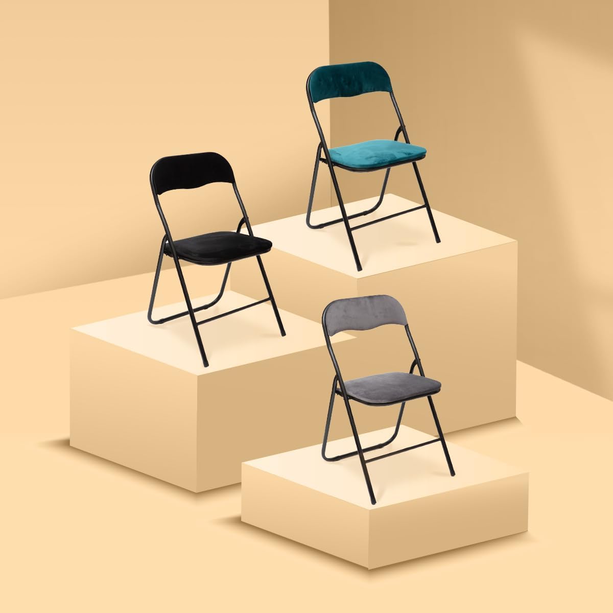 5five - Chaise pliante velours gris anthracite - compacte et confortable