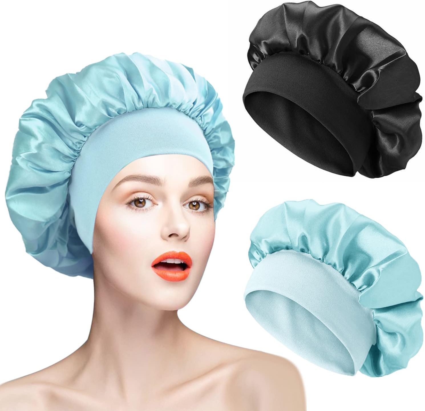 Bonnet satin femme - 2 pièces - protection nuit, doublure soie, réglable