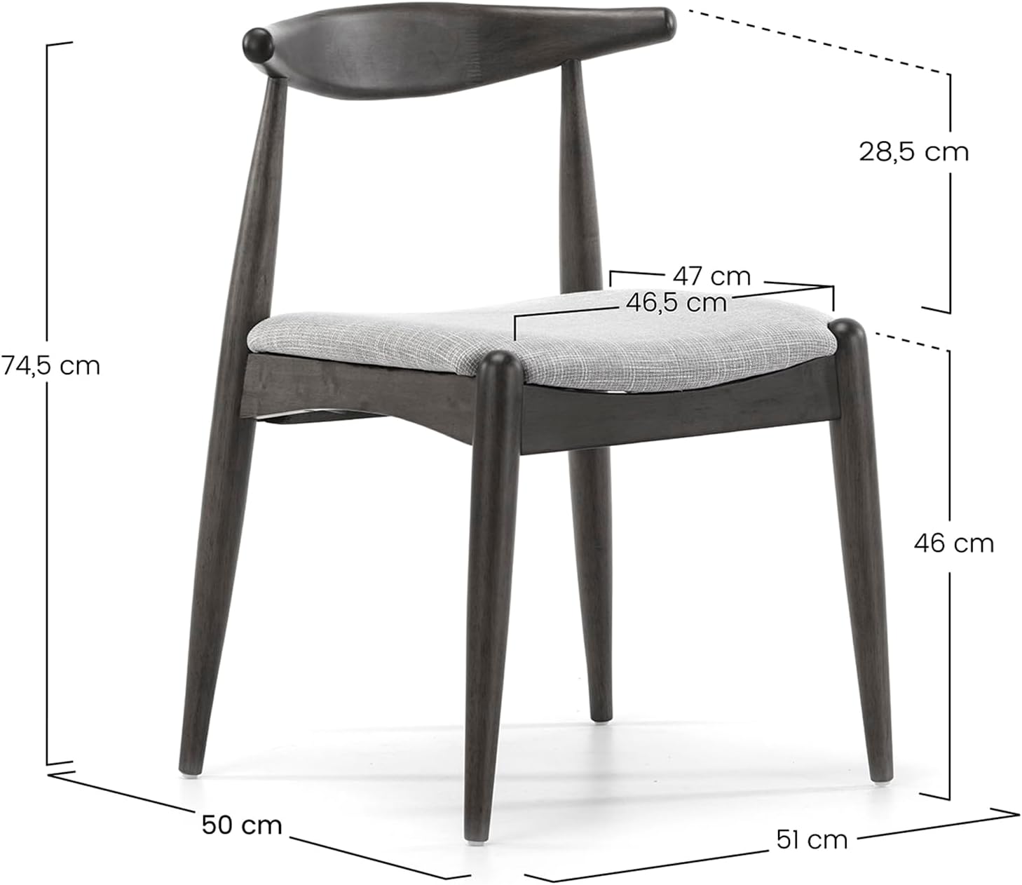 Venta-stock - Corzo - 52,5x50x74,5 cm - chaises noyer en bois massif
